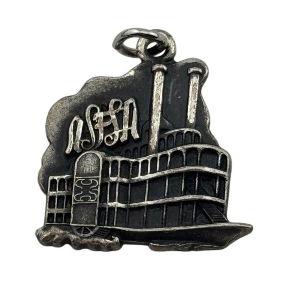 Sterling Silver New Orleans 1973‎ Paddlewheel Boat Charm Pendant Vintage